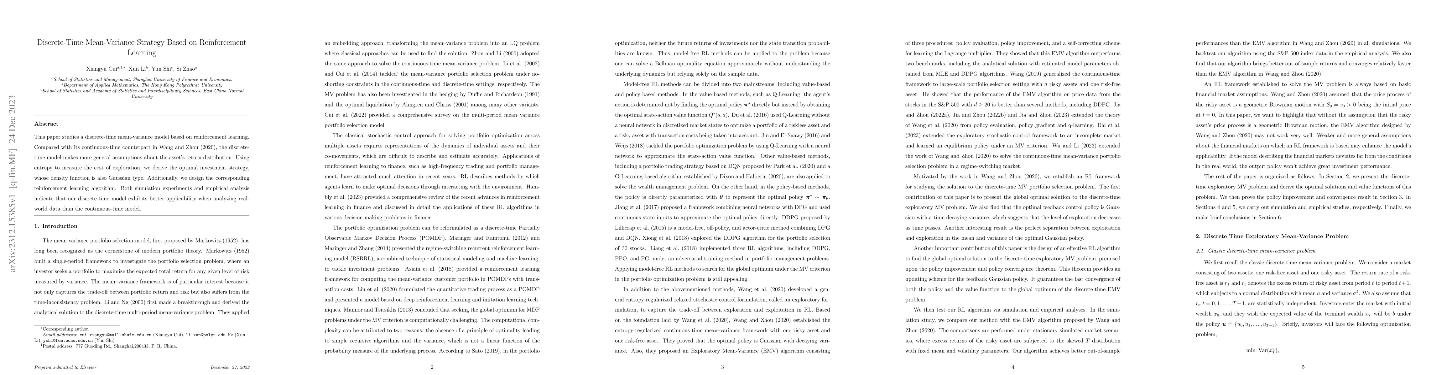 Thumbnail for Discrete-Time Mean-Variance Strategy Based on Reinforcement Learning
