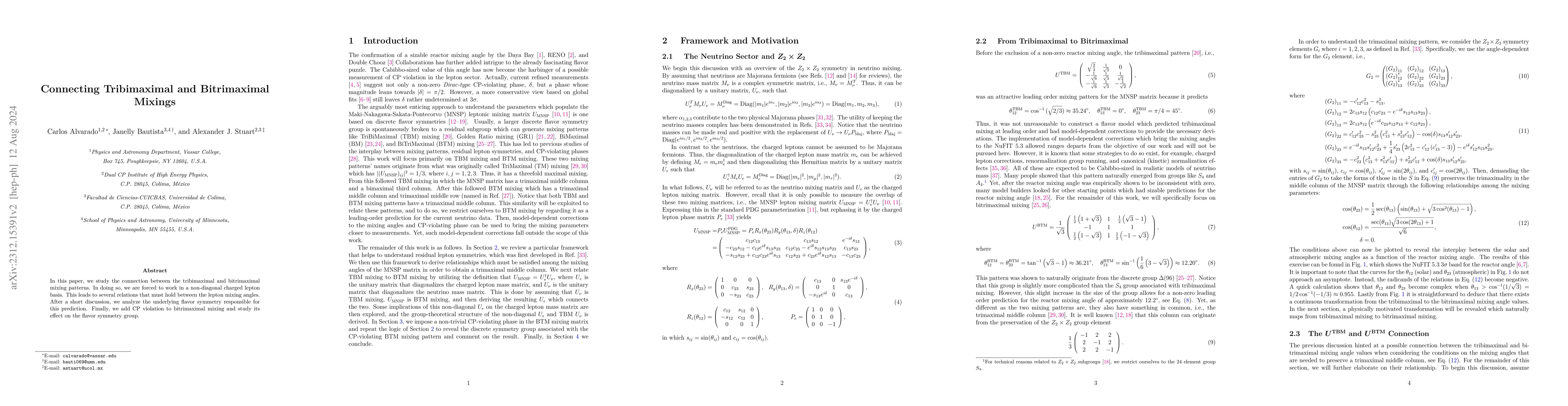 Thumbnail for Connecting Tribimaximal and Bitrimaximal Mixings