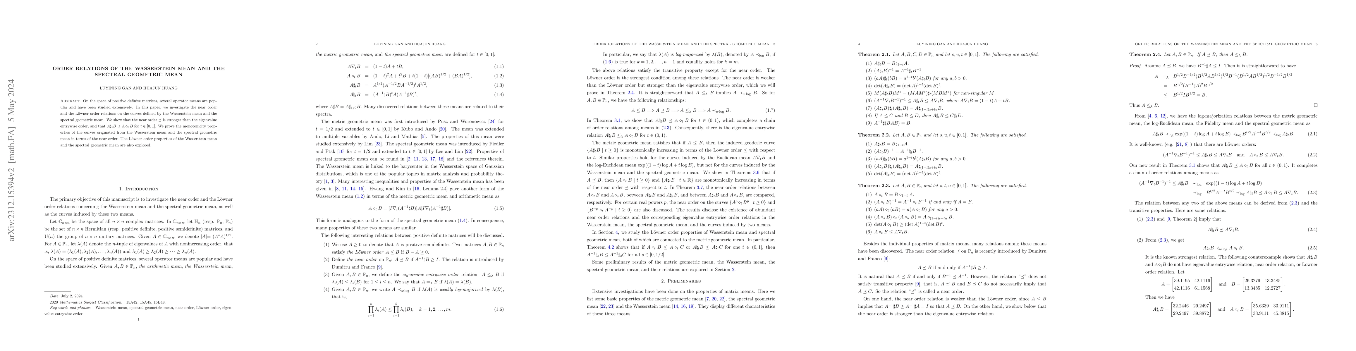 Thumbnail for Order Relations of the Wasserstein mean and the spectral geometric mean