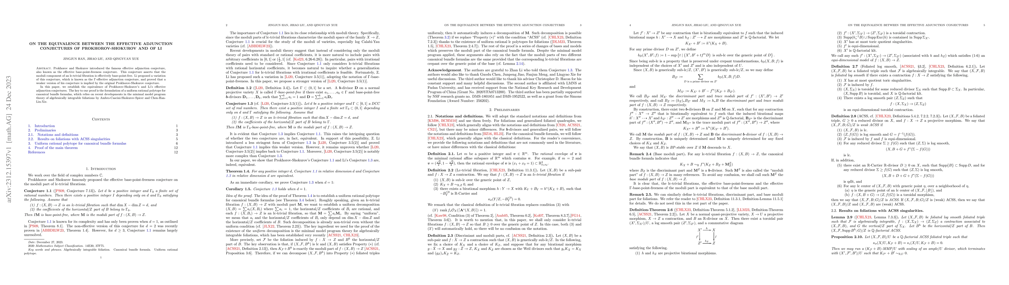 Thumbnail for On the equivalence between the effective adjunction conjectures of
  Prokhorov-Shokurov and of Li