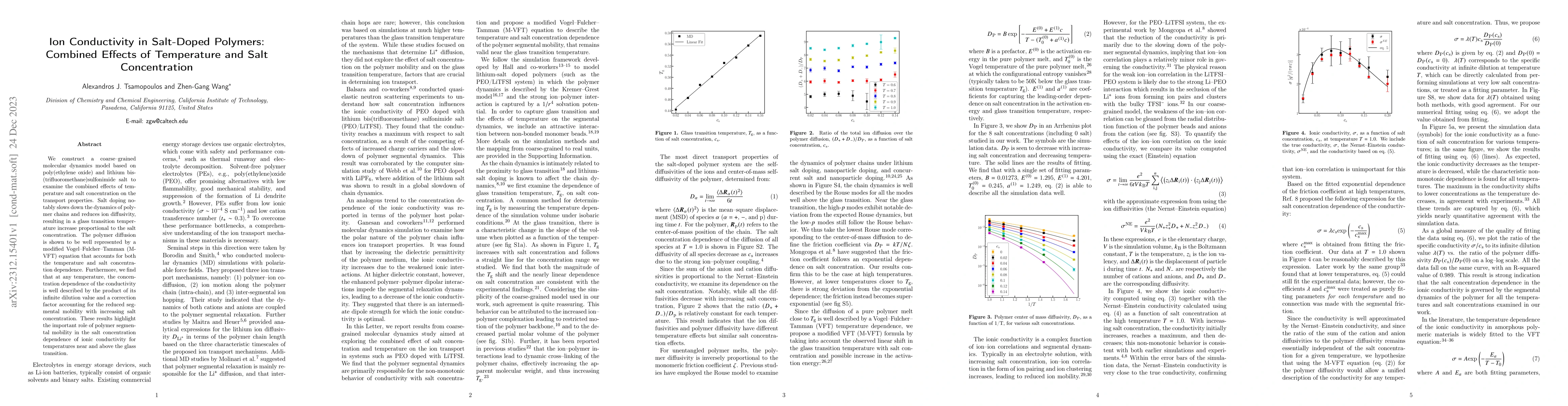 Thumbnail for Ion Conductivity in Salt-Doped Polymers: Combined Effects of Temperature
  and Salt Concentration