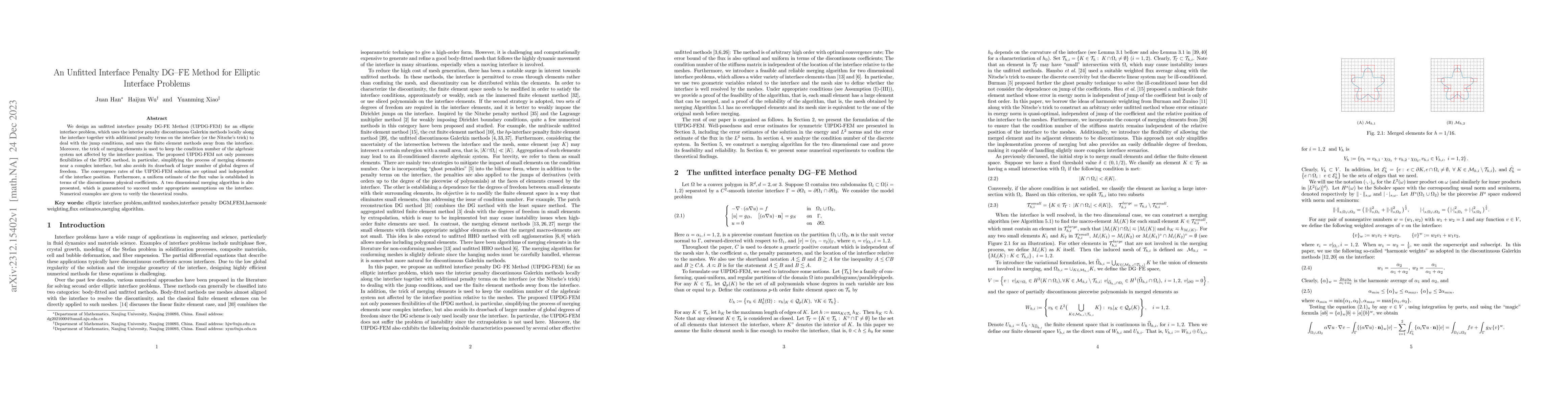 Thumbnail for An Unfitted Interface Penalty DG--FE Method for Elliptic Interface
  Problems
