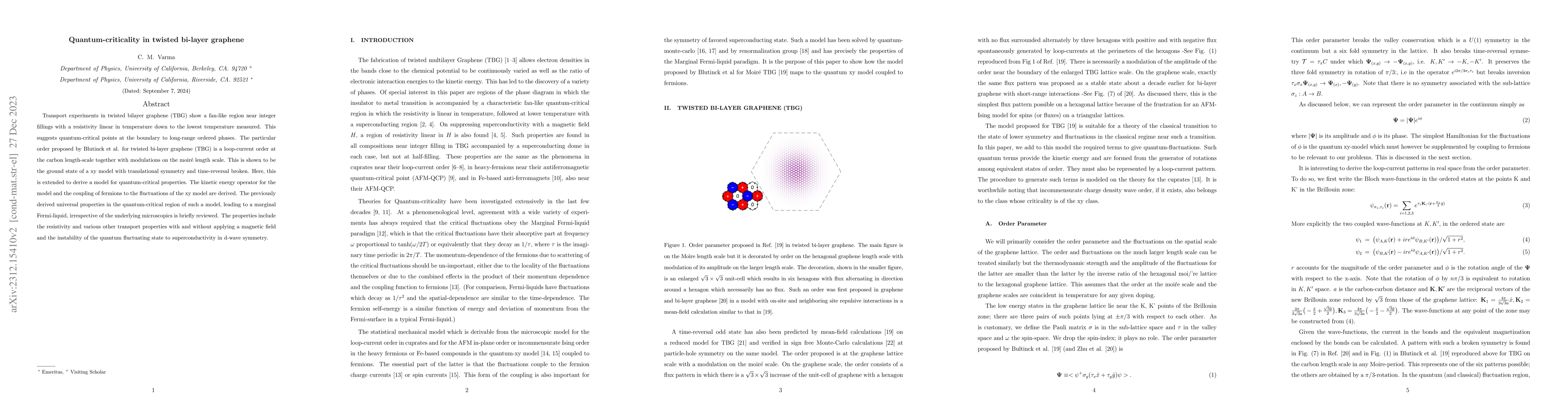 Thumbnail for Quantum-criticality in twisted bi-layer graphene