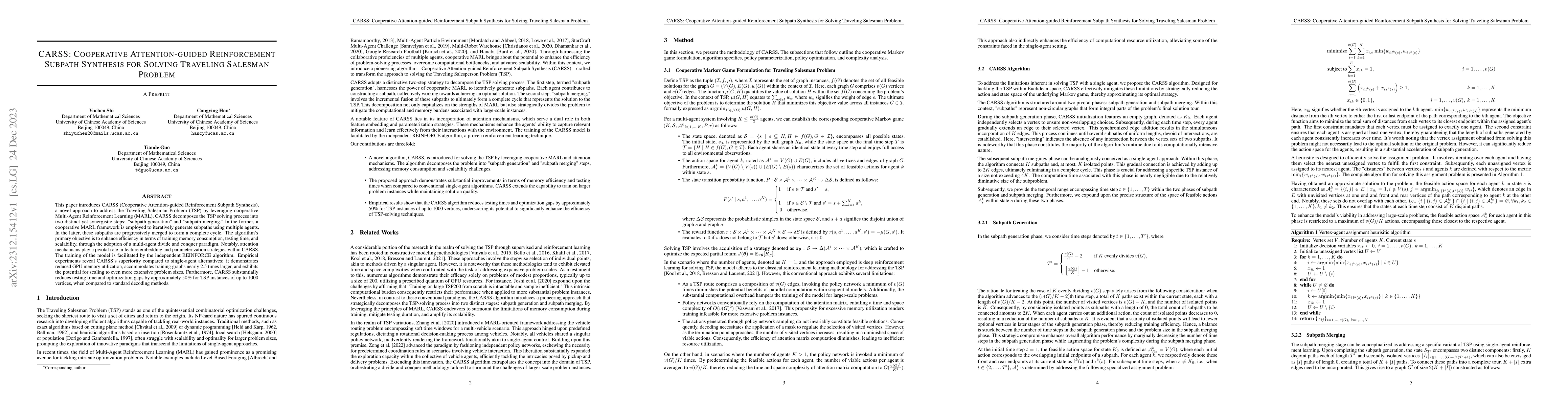 Thumbnail for CARSS: Cooperative Attention-guided Reinforcement Subpath Synthesis for
  Solving Traveling Salesman Problem
