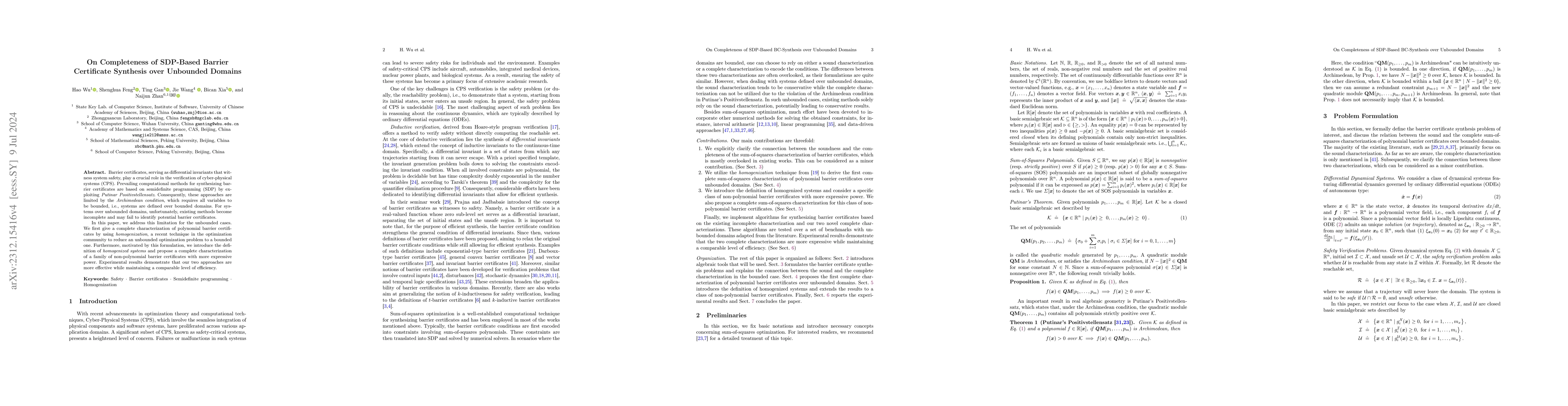 Thumbnail for On Completeness of SDP-Based Barrier Certificate Synthesis over
  Unbounded Domains