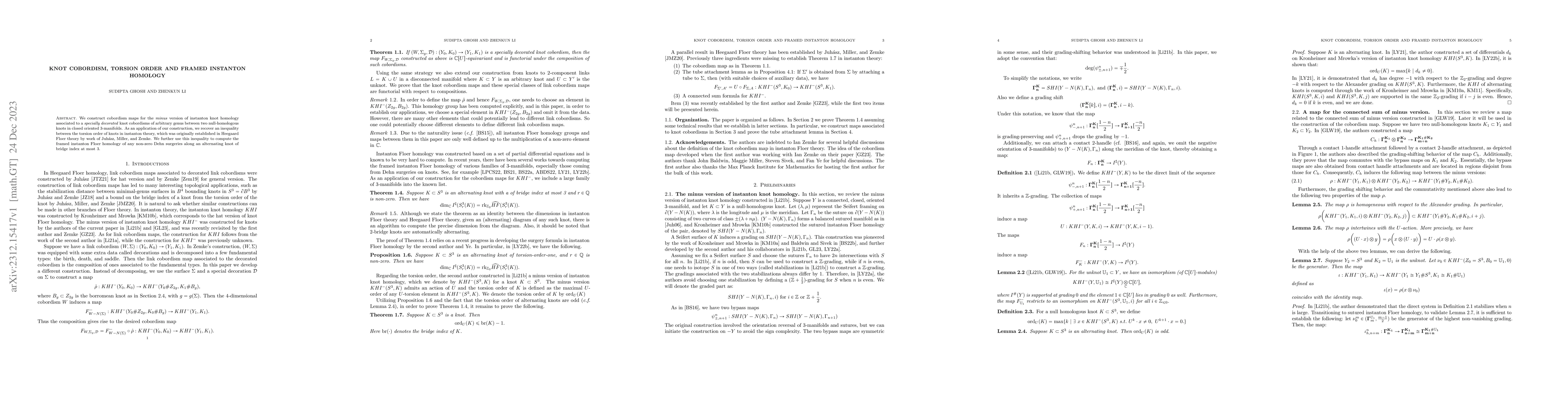 Thumbnail for Knot cobordism, torsion order and framed instanton homology