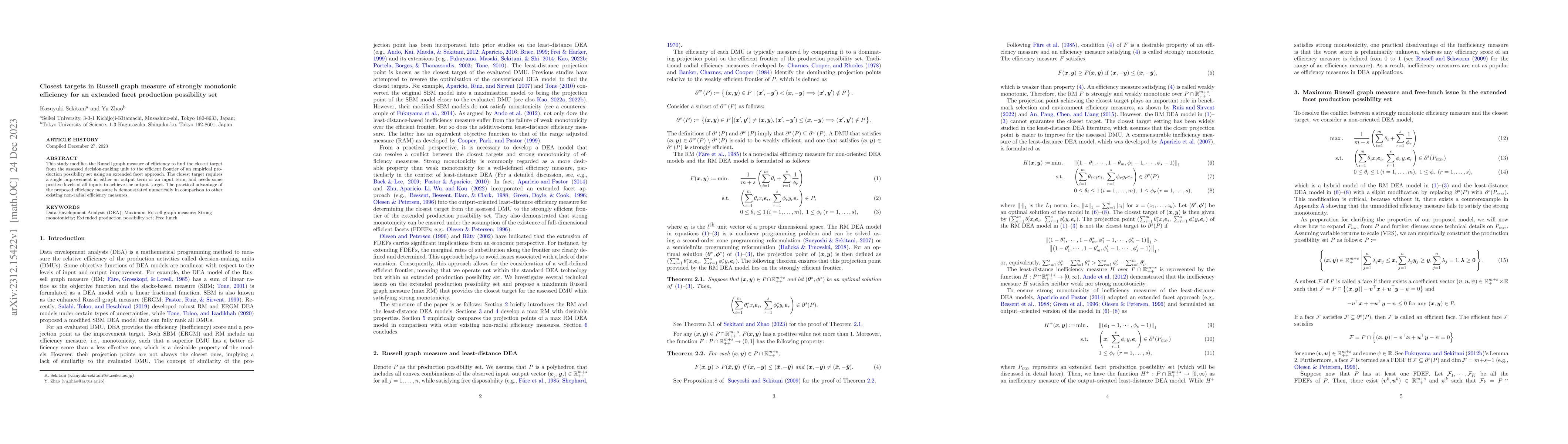 Thumbnail for Closest targets in Russell graph measure of strongly monotonic
  efficiency for an extended facet production possibility set