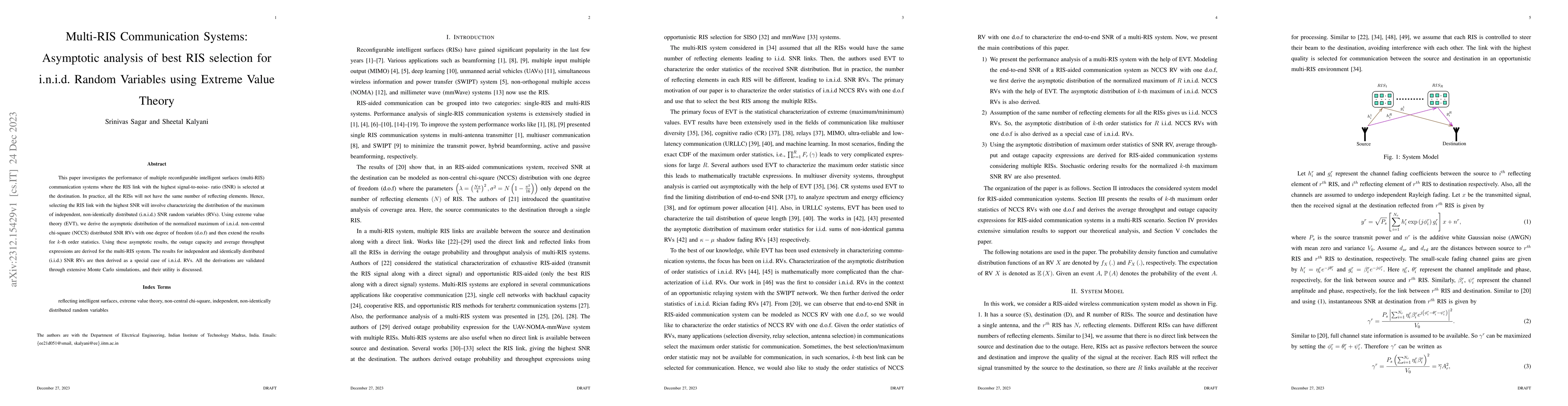 Thumbnail for Multi-RIS Communication Systems: Asymptotic analysis of best RIS
  selection for i.n.i.d. Random Variables using Extreme Value Theory