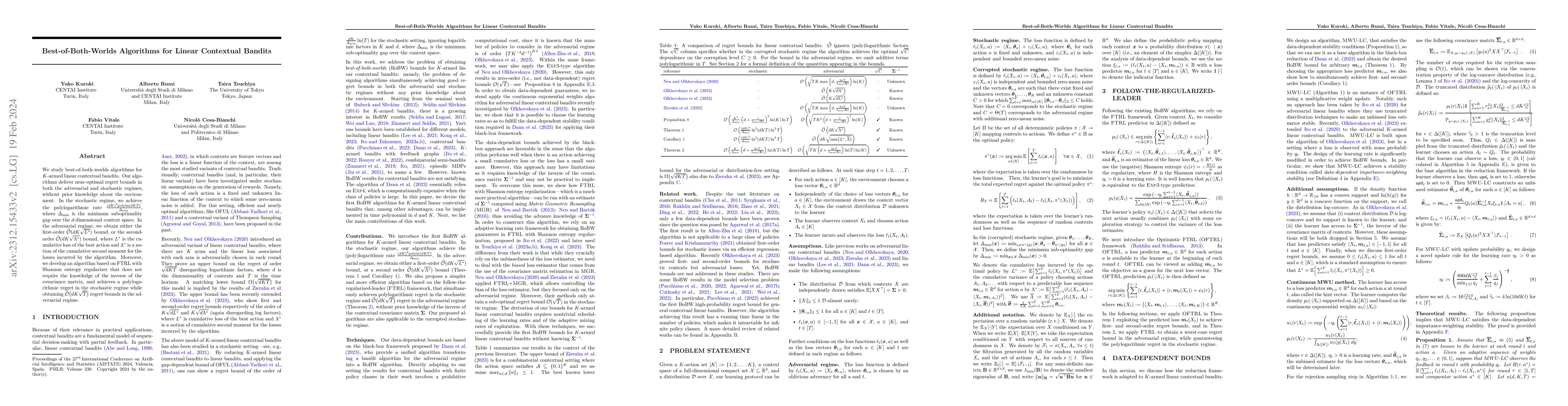 Thumbnail for Best-of-Both-Worlds Algorithms for Linear Contextual Bandits