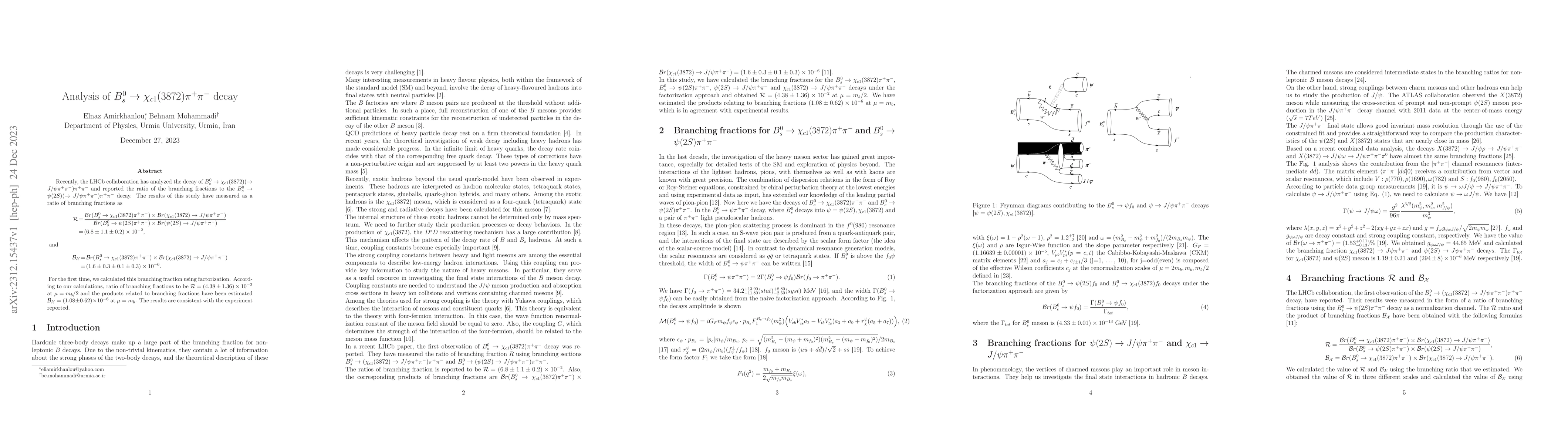 Thumbnail for Analysis of $B^0_s\rightarrow \chi_{c1}(3872)\pi^+\pi^-$ decay
