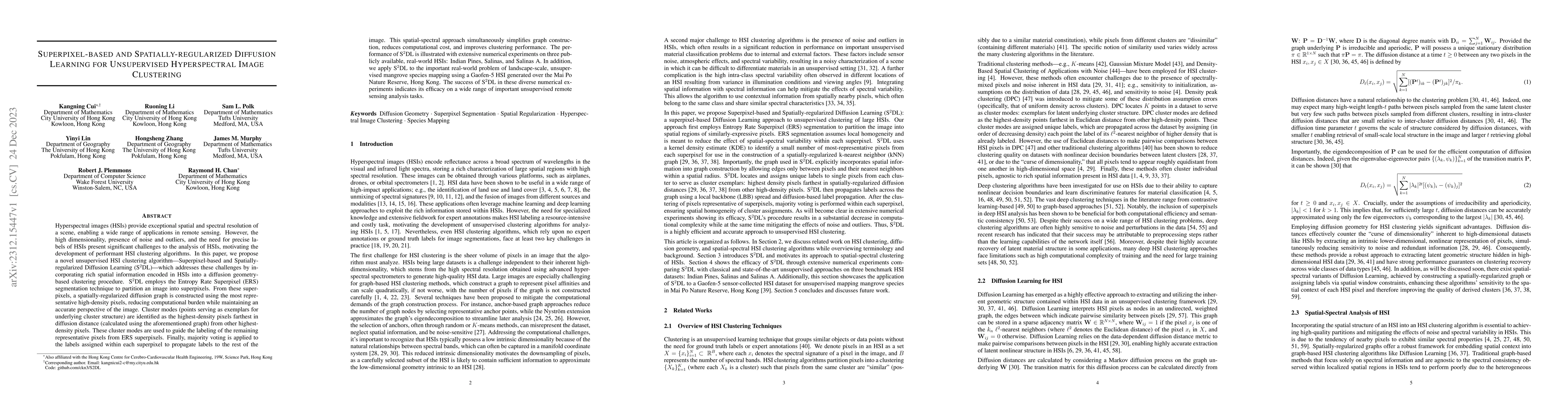 Thumbnail for Superpixel-based and Spatially-regularized Diffusion Learning for
  Unsupervised Hyperspectral Image Clustering