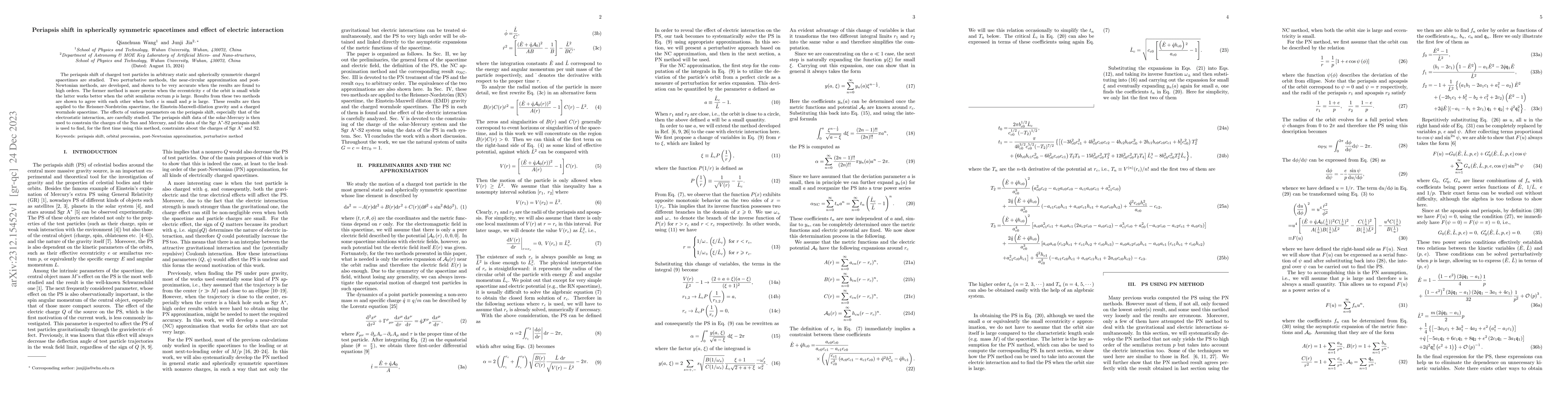 Thumbnail for Periapsis shift in spherically symmetric spacetimes and effect of
  electric interaction