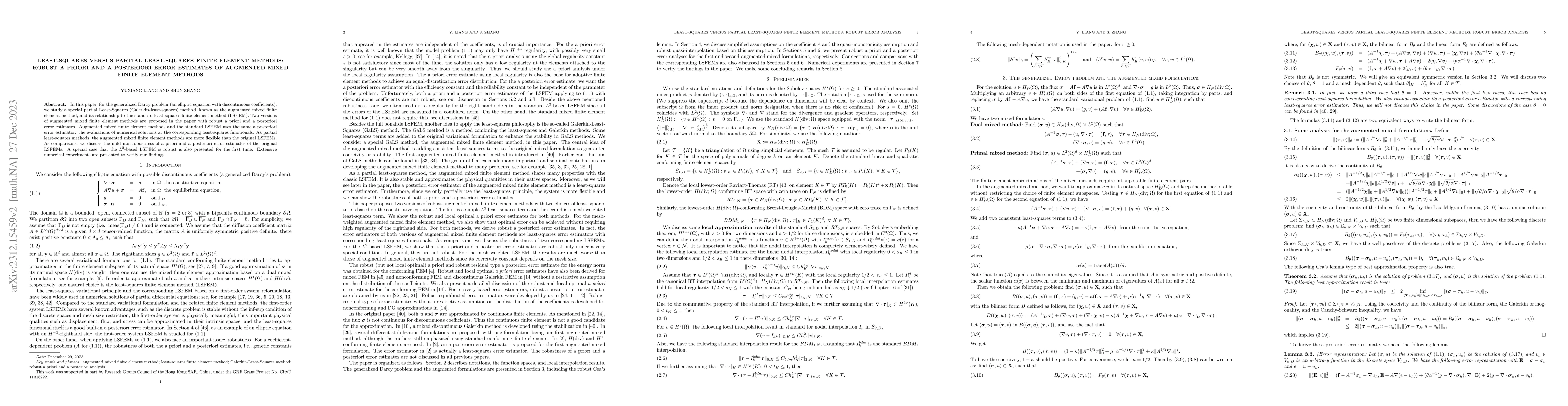 Thumbnail for Least-Squares versus Partial Least-Squares Finite Element Methods:
  Robust A Priori and A Posteriori Error Estimates of Augmented Mixed Finite
  Element Methods