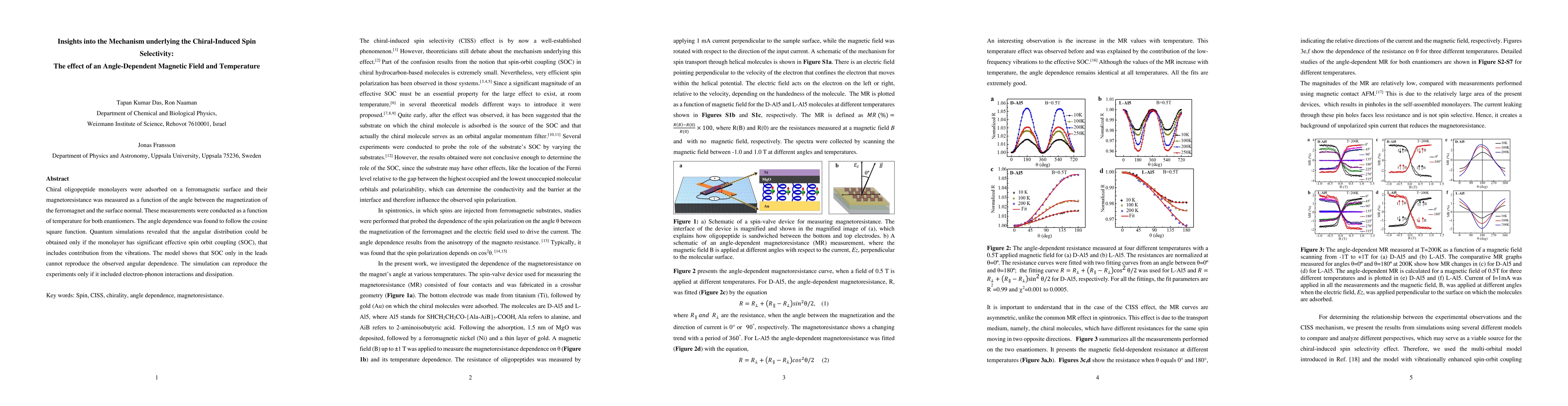 Thumbnail for Insights into the Mechanism underlying the Chiral-Induced Spin
  Selectivity: The effect of an Angle-Dependent Magnetic Field and Temperature