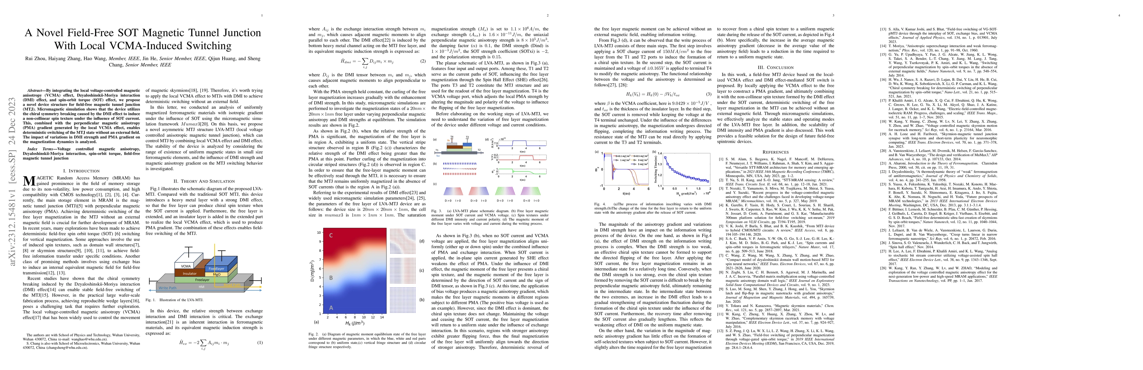 Thumbnail for A Novel Field-Free SOT Magnetic Tunnel Junction With Local VCMA-Induced
  Switching