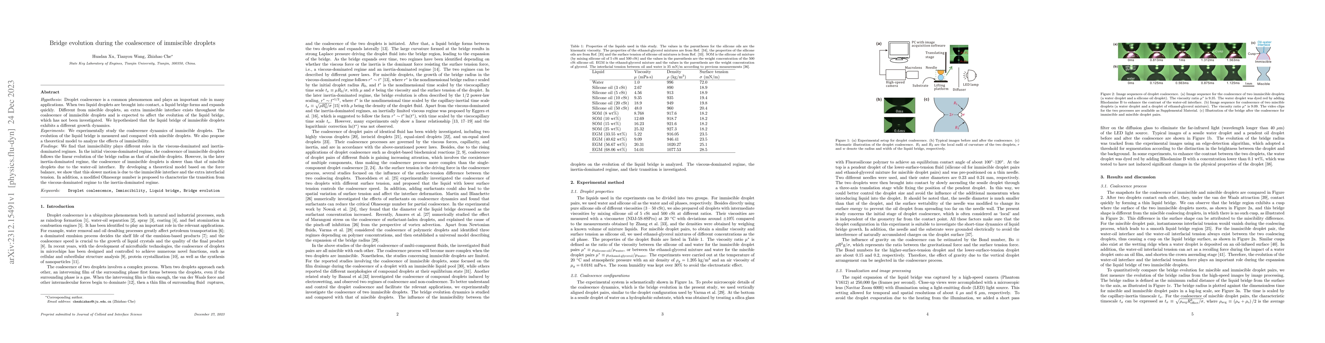 Thumbnail for Bridge evolution during the coalescence of immiscible droplets