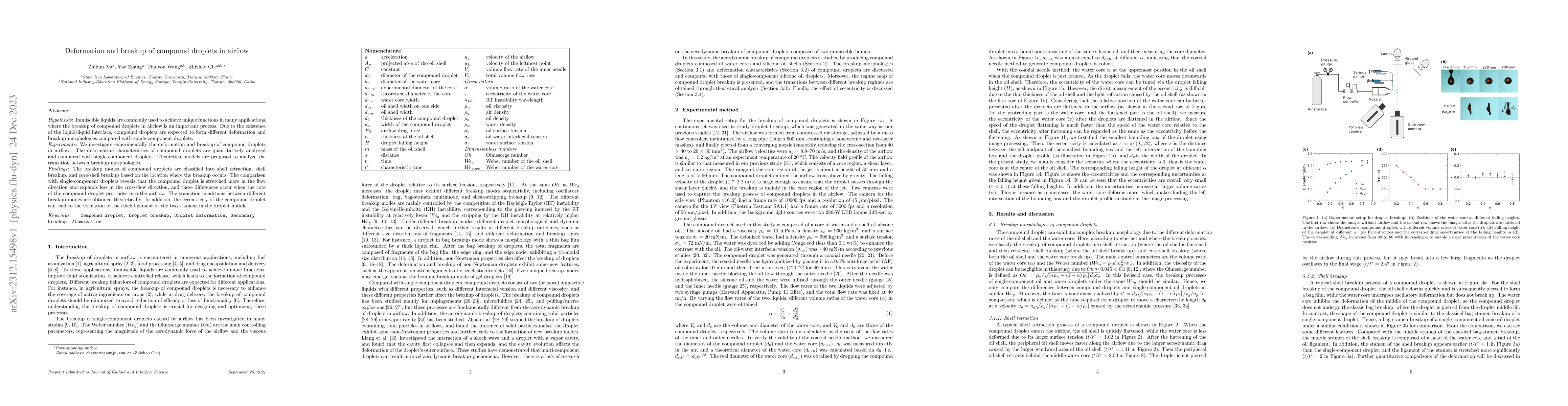 Thumbnail for Deformation and breakup of compound droplets in airflow