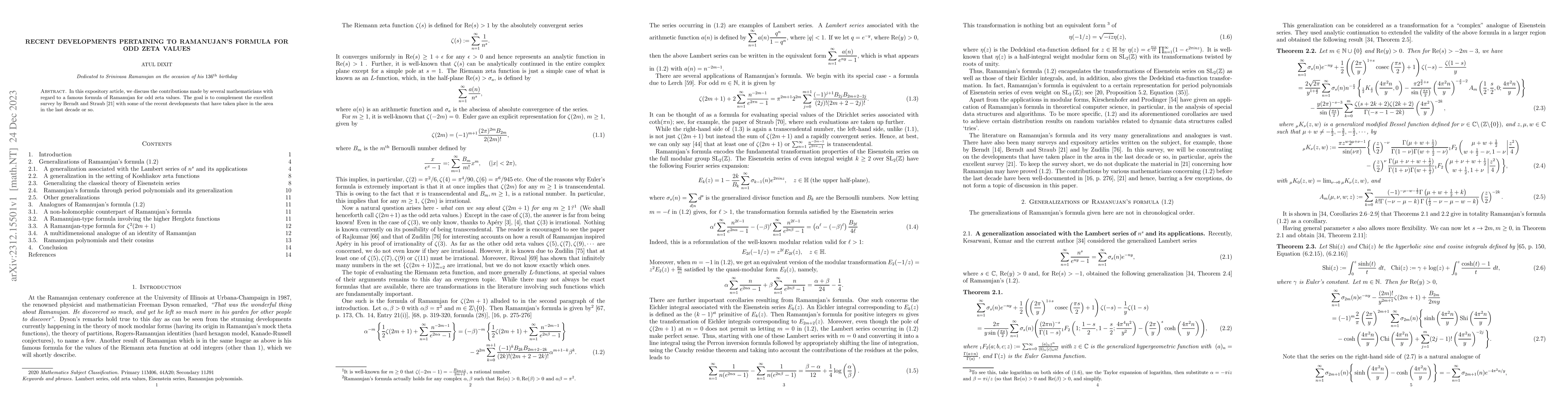Thumbnail for Recent developments pertaining to Ramanujan's formula for odd zeta
  values
