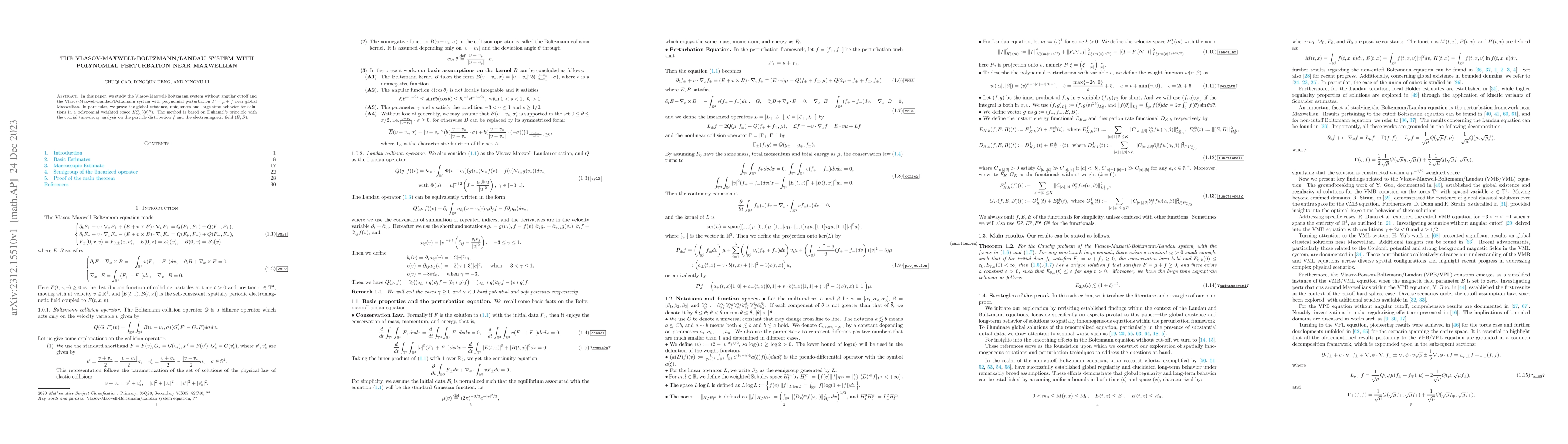 Thumbnail for The Vlasov-Maxwell-Boltzmann/Landau system with polynomial perturbation
  near Maxwellian