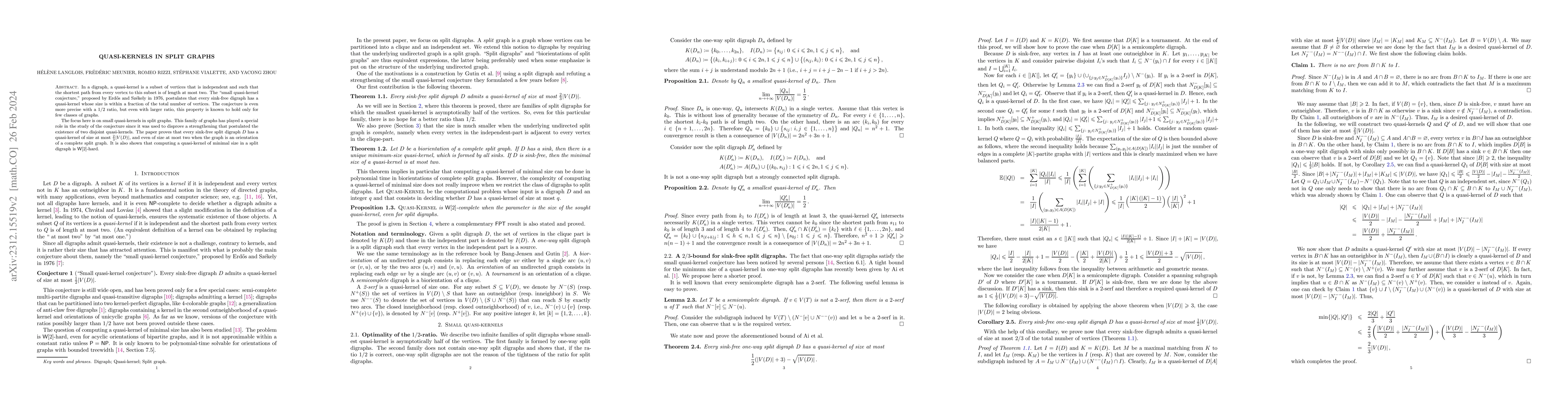 Thumbnail for Quasi-kernels in split graphs