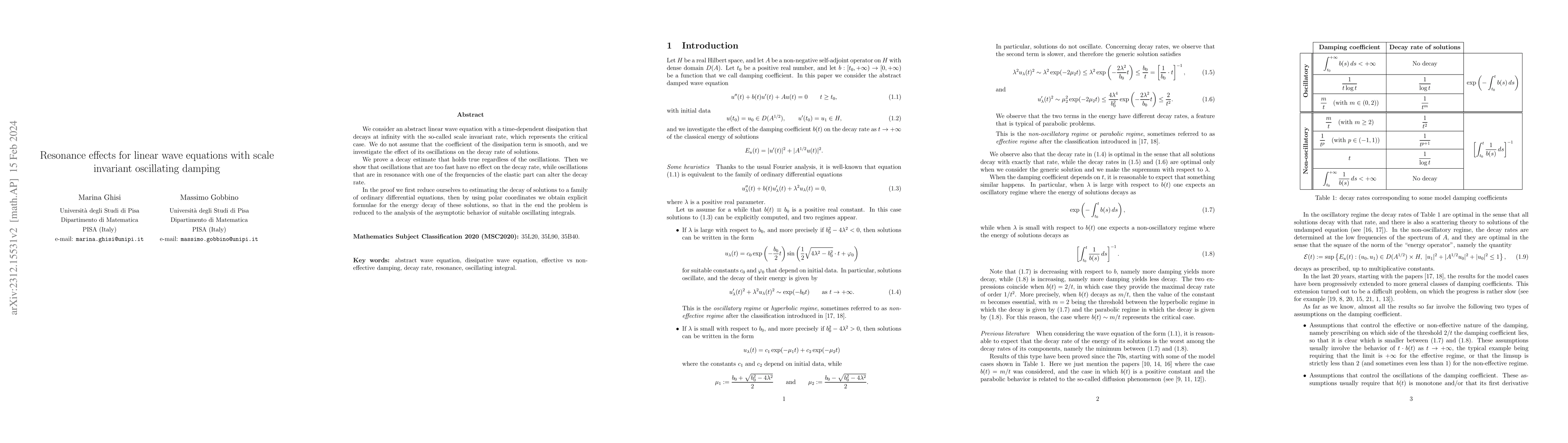 Thumbnail for Resonance effects for linear wave equations with scale invariant
  oscillating damping