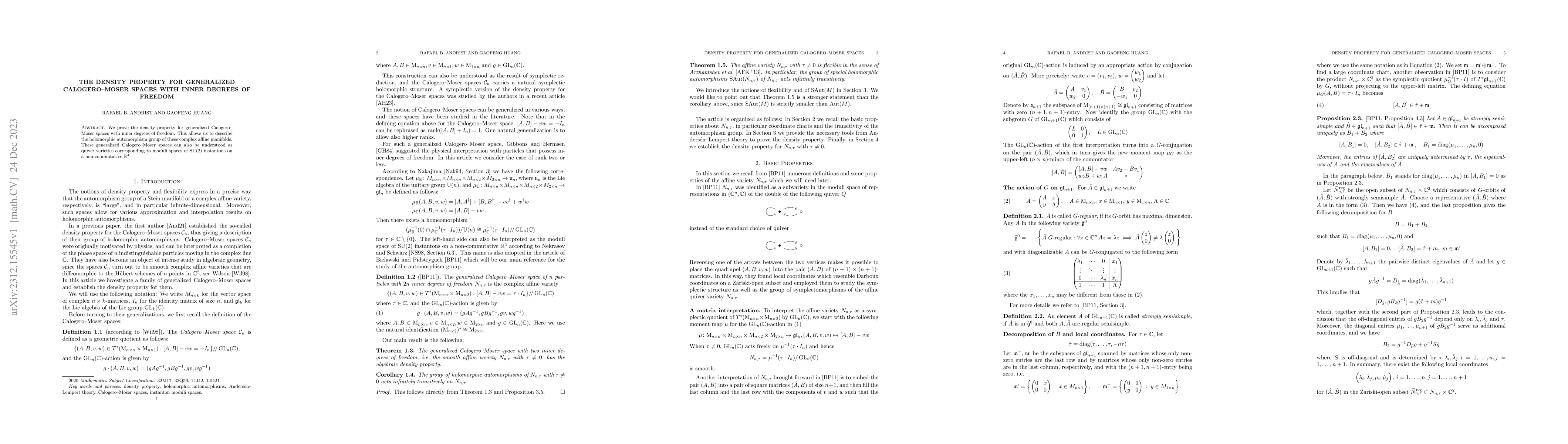 Thumbnail for The Density Property for Generalized Calogero--Moser Spaces with Inner
  Degrees of Freedom