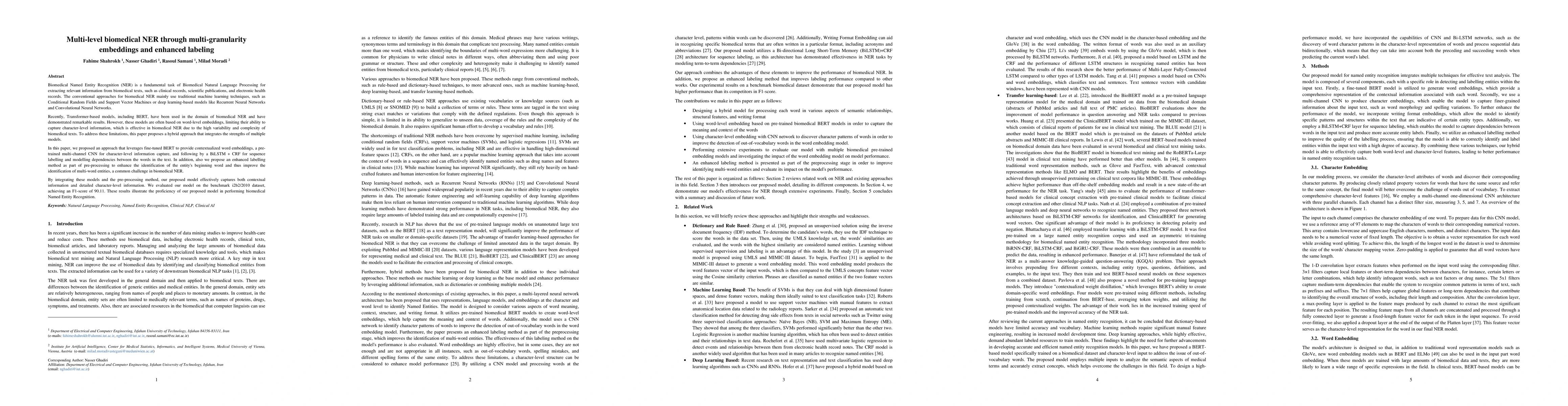 Thumbnail for Multi-level biomedical NER through multi-granularity embeddings and
  enhanced labeling