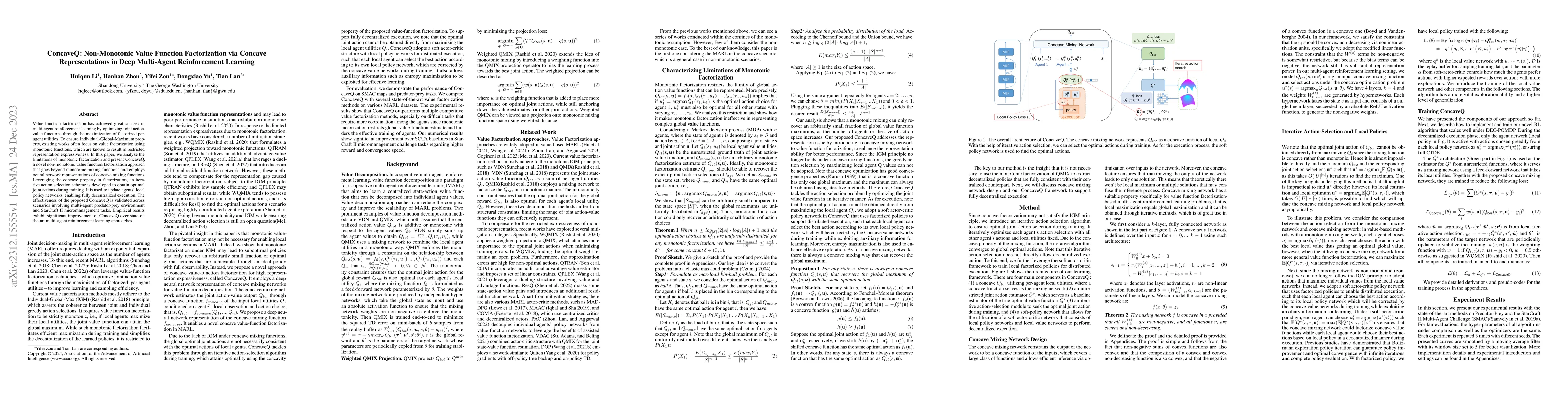 Thumbnail for ConcaveQ: Non-Monotonic Value Function Factorization via Concave
  Representations in Deep Multi-Agent Reinforcement Learning