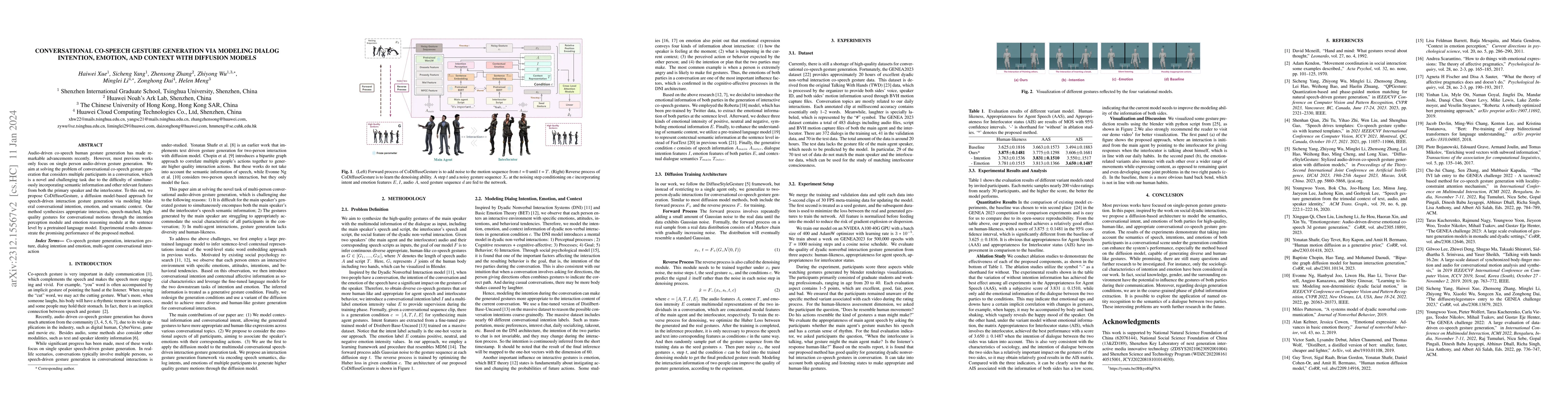 Thumbnail for Conversational Co-Speech Gesture Generation via Modeling Dialog
  Intention, Emotion, and Context with Diffusion Models