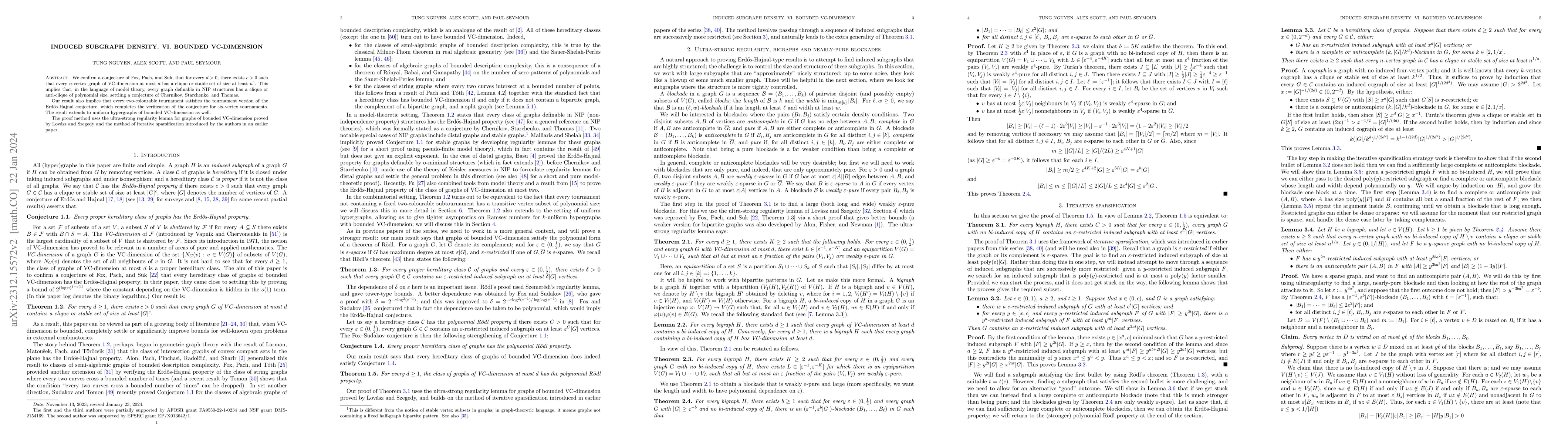 Thumbnail for Induced subgraph density. VI. Bounded VC-dimension