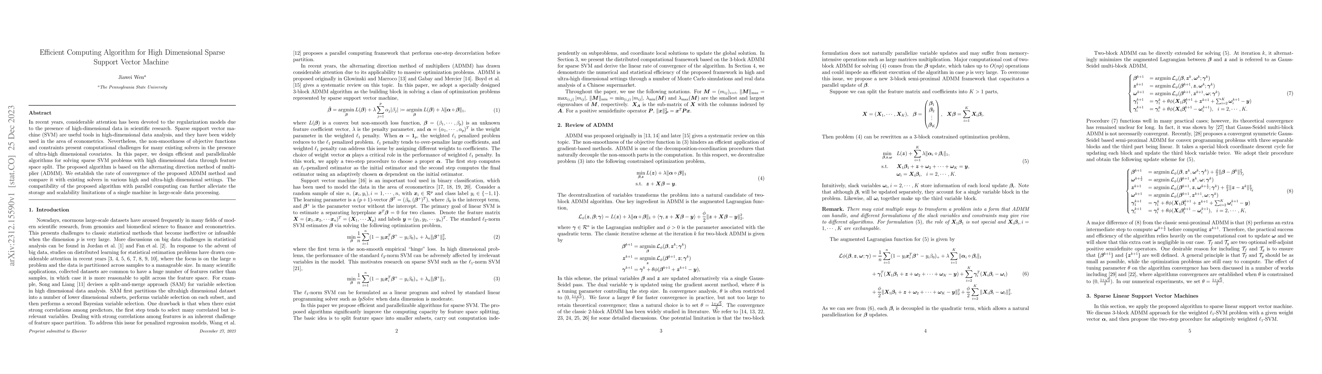 Thumbnail for Efficient Computing Algorithm for High Dimensional Sparse Support Vector
  Machine