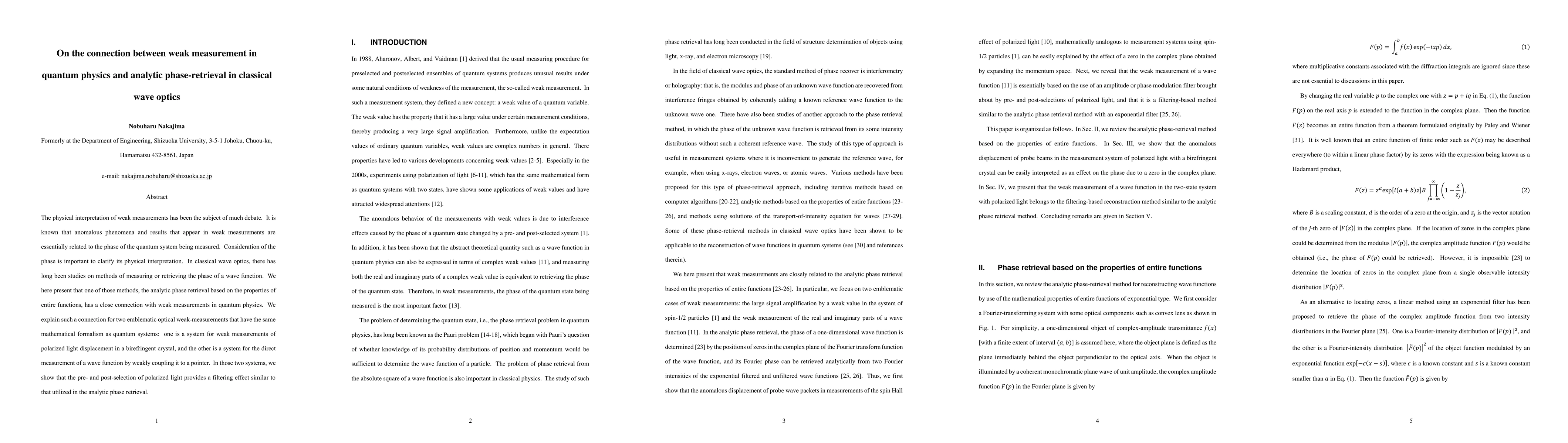 Thumbnail for On the connection between weak measurement in quantum physics and
  analytic phase-retrieval in classical wave optics