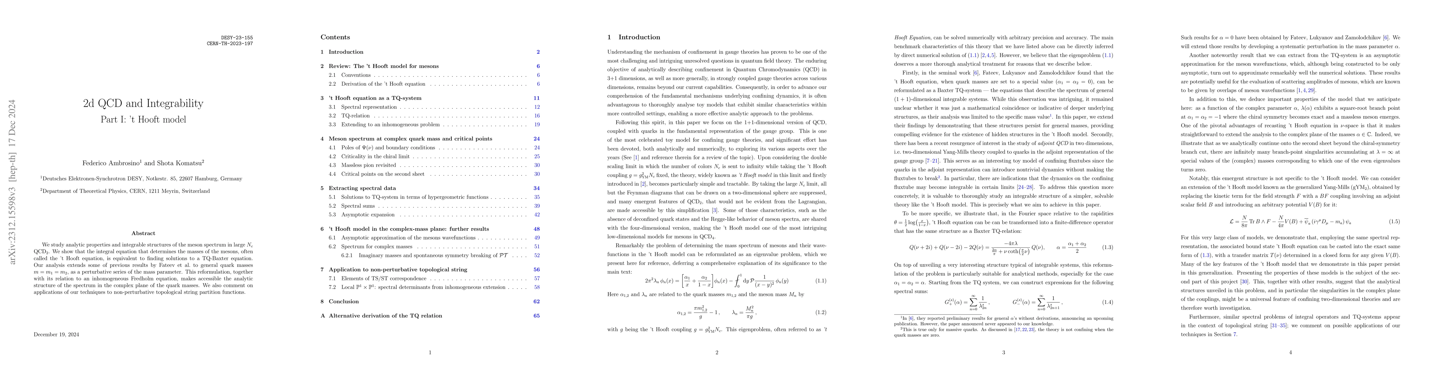 Thumbnail for 2d QCD and Integrability, Part I: 't Hooft model