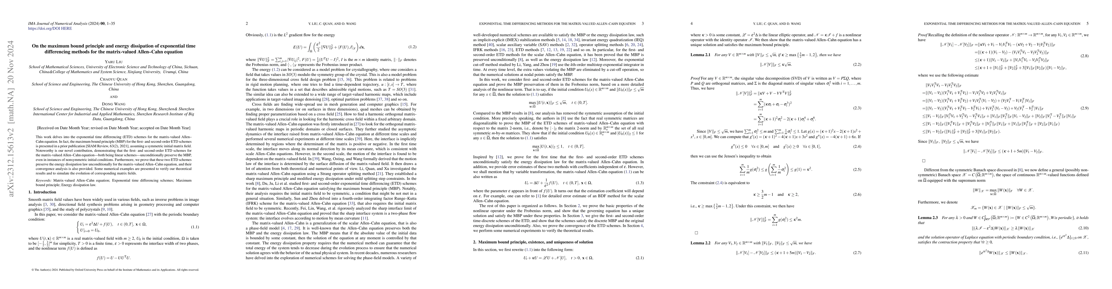 Thumbnail for Maximum bound principle preserving and energy decreasing exponential
  time differencing schemes for the matrix-valued Allen-Cahn equation