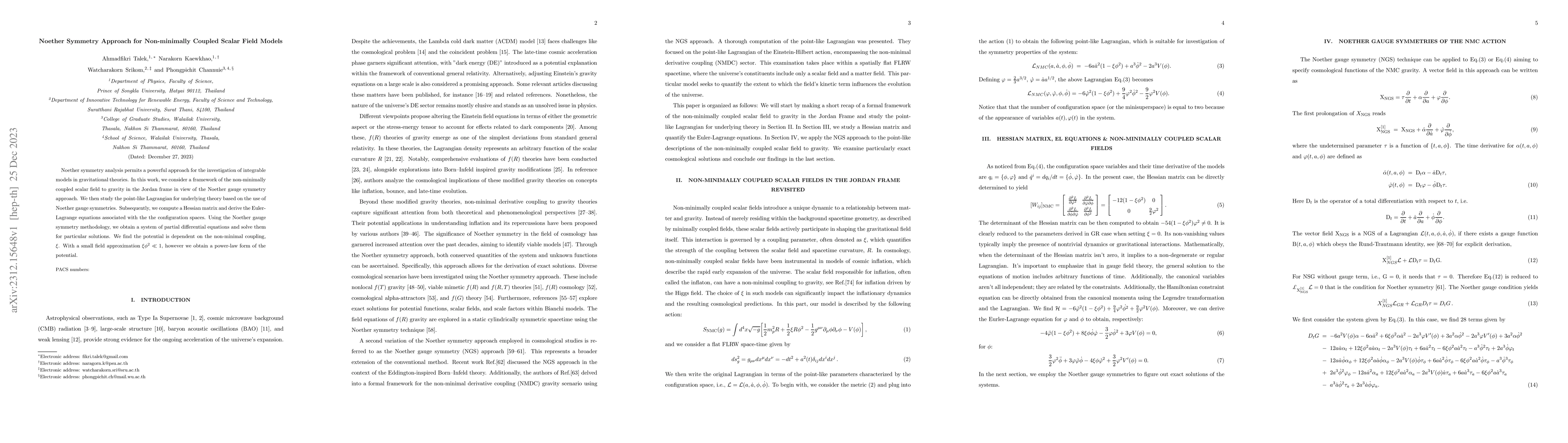 Thumbnail for Noether Symmetry Approach for Non-minimally Coupled Scalar Field Models