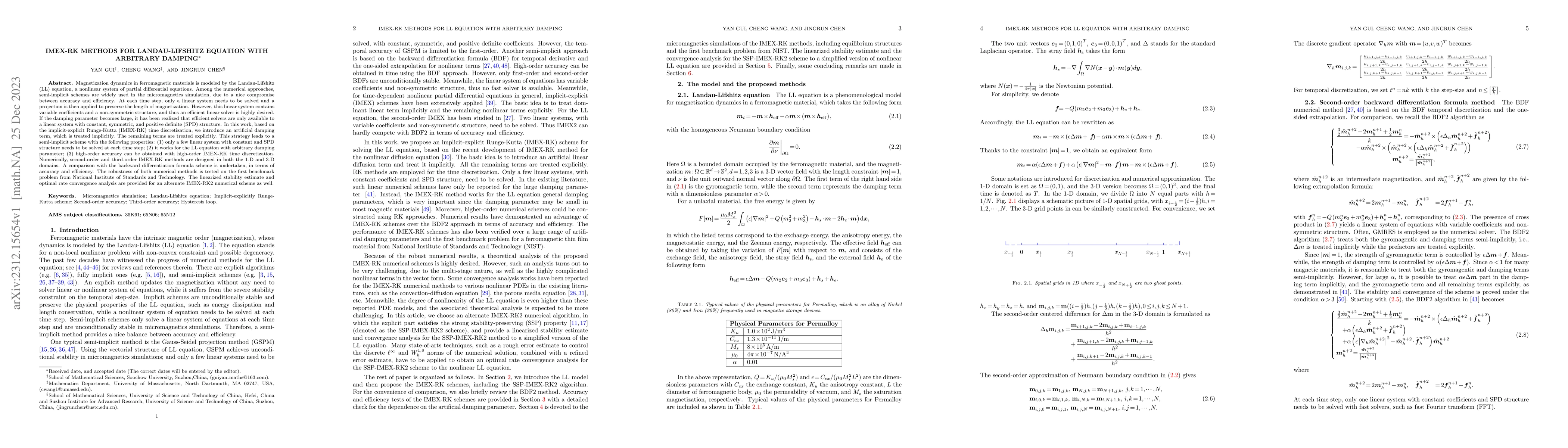 Thumbnail for IMEX-RK methods for Landau-Lifshitz equation with arbitrary damping