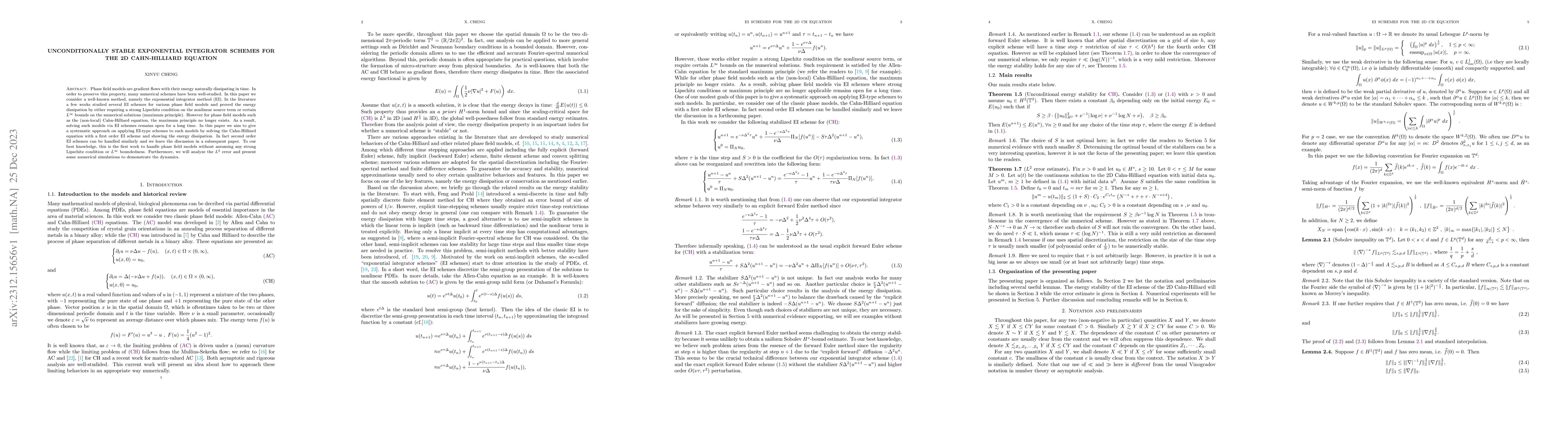Thumbnail for Unconditionally stable exponential integrator schemes for the 2D
  Cahn-Hilliard equation
