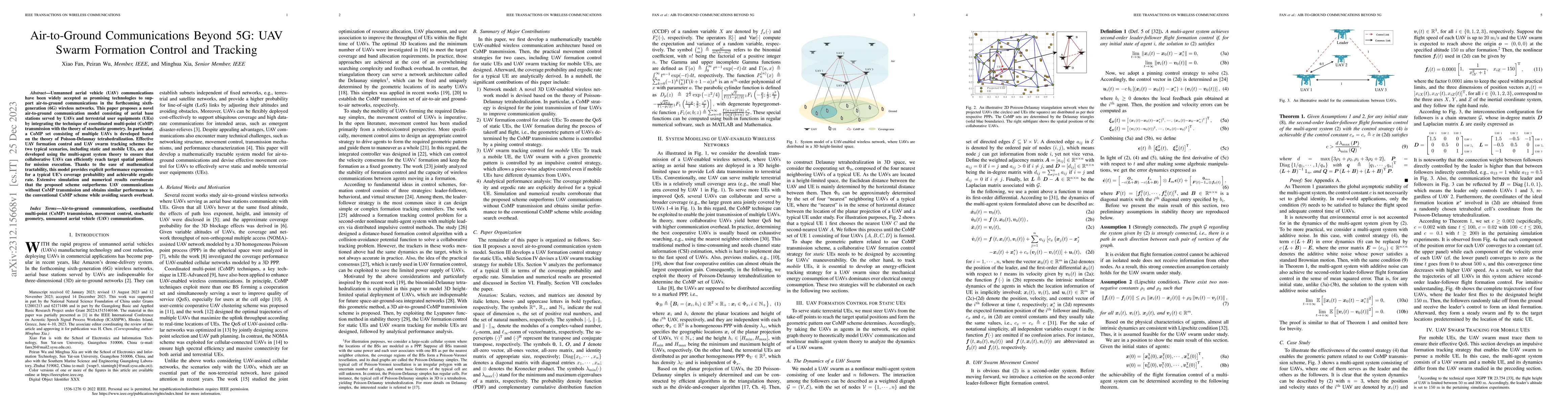 Thumbnail for Air-to-Ground Communications Beyond 5G: UAV Swarm Formation Control and
  Tracking