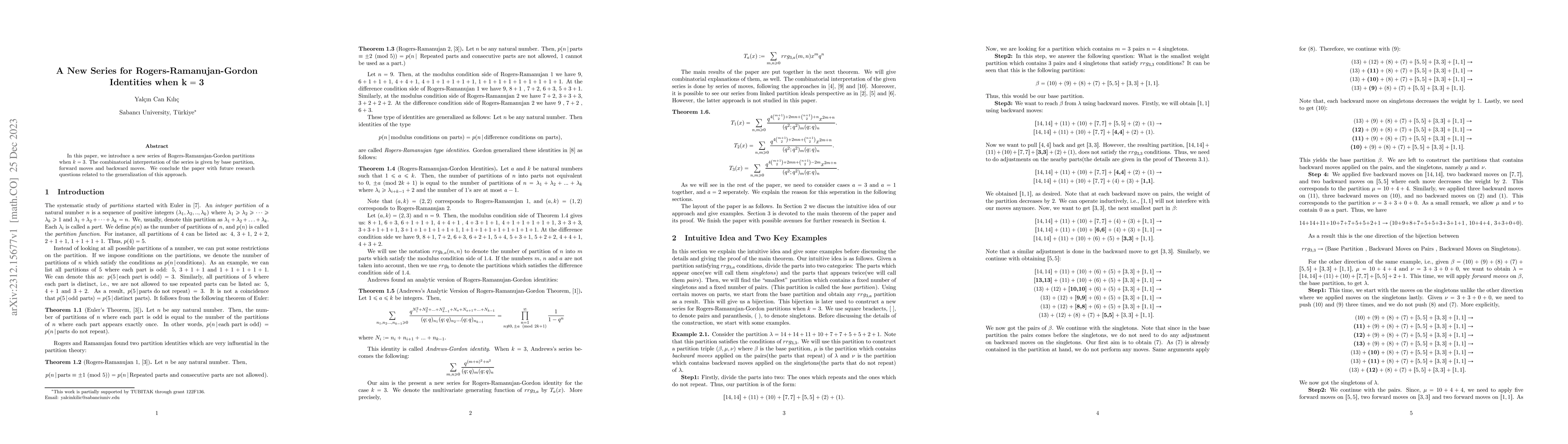 Thumbnail for A New Series for Rogers-Ramanujan-Gordon Identities when k = 3