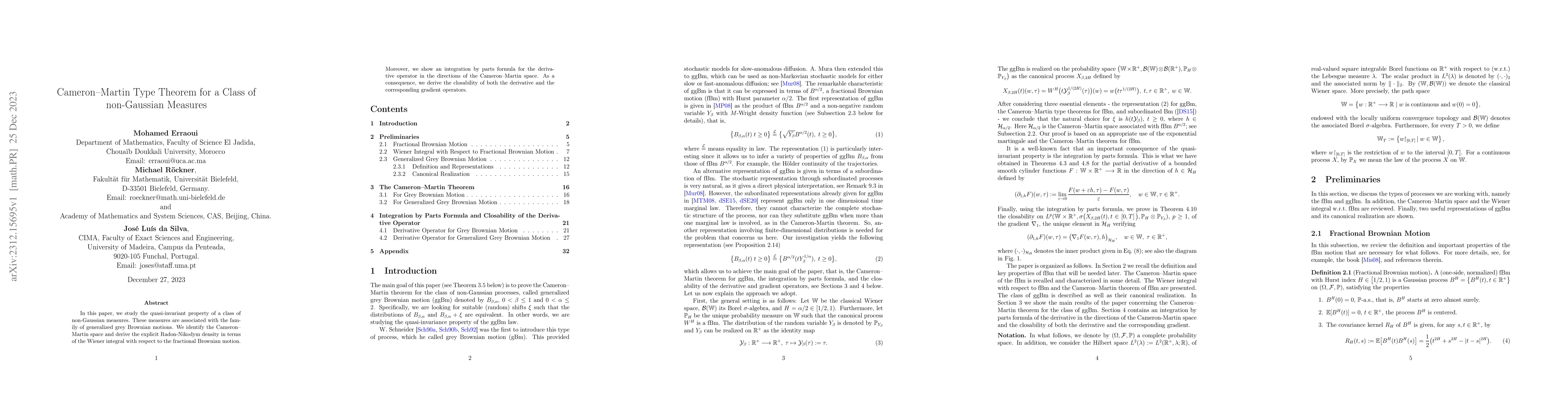 Thumbnail for Cameron--Martin Type Theorem for a Class of non-Gaussian Measures