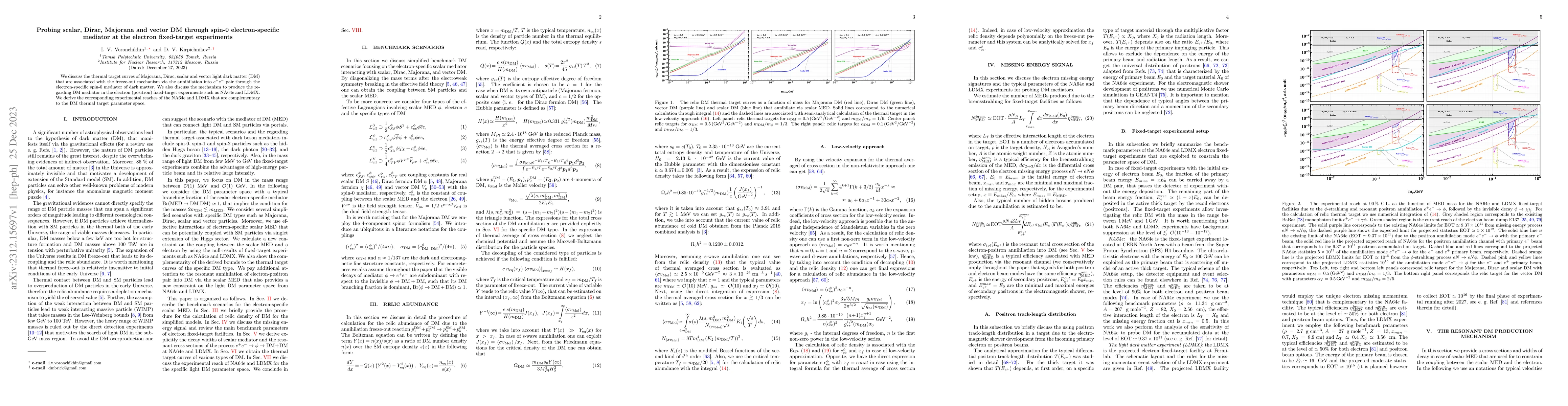 Thumbnail for Probing scalar, Dirac, Majorana and vector DM through spin-0
  electron-specific mediator at the electron fixed-target experiments