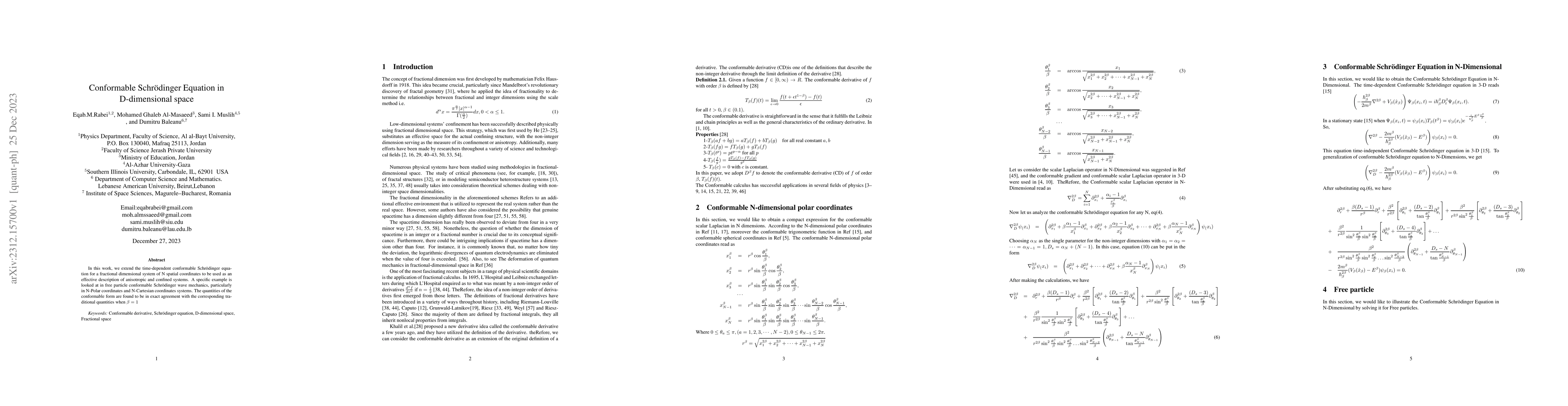 Thumbnail for Conformable Schr\"odinger Equation in D-dimensional space