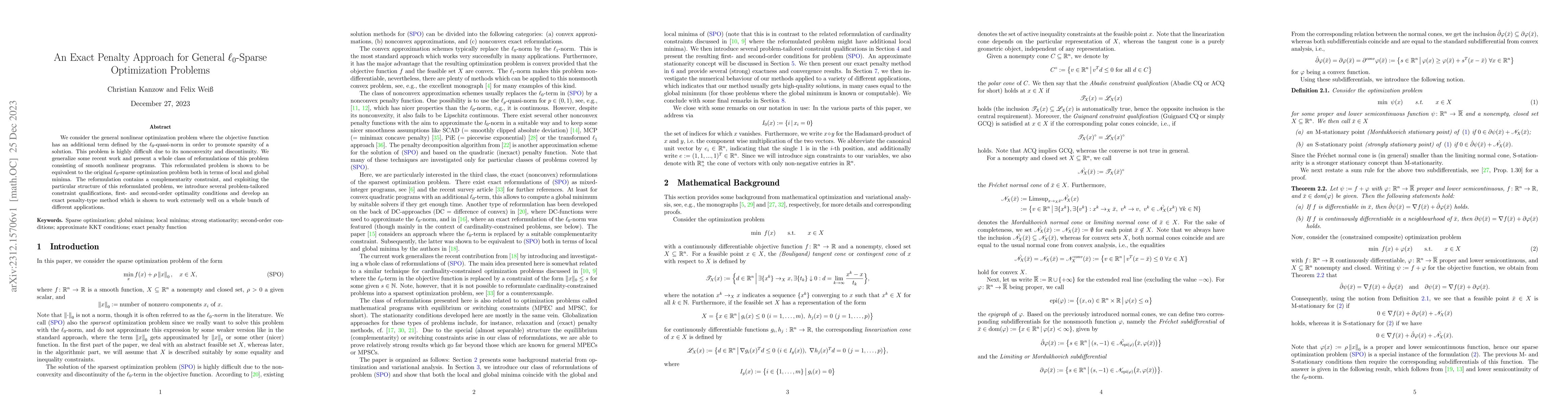 Thumbnail for An Exact Penalty Approach for General $ \ell_0 $-Sparse Optimization
  Problems