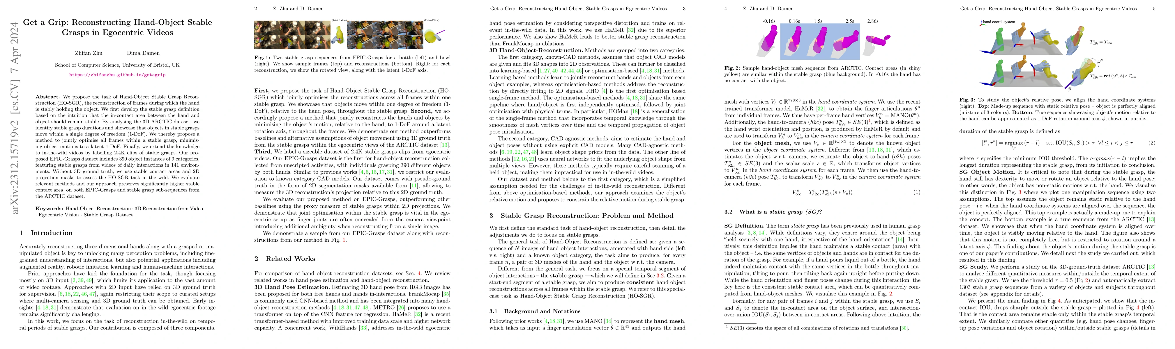 Thumbnail for Get a Grip: Reconstructing Hand-Object Stable Grasps in Egocentric
  Videos