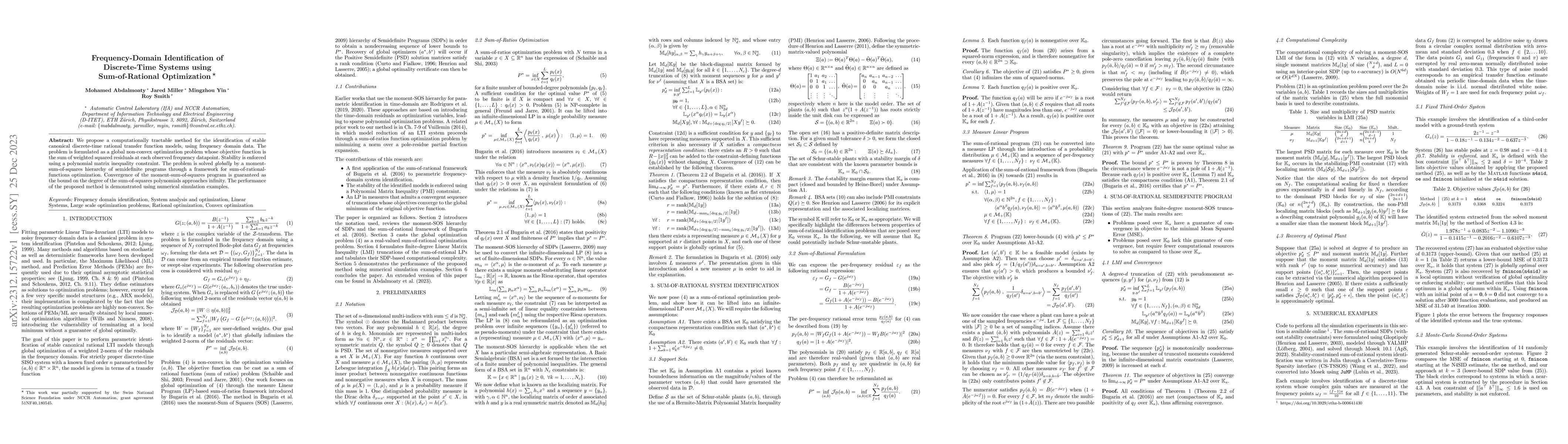 Thumbnail for Frequency-Domain Identification of Discrete-Time Systems using
  Sum-of-Rational Optimization