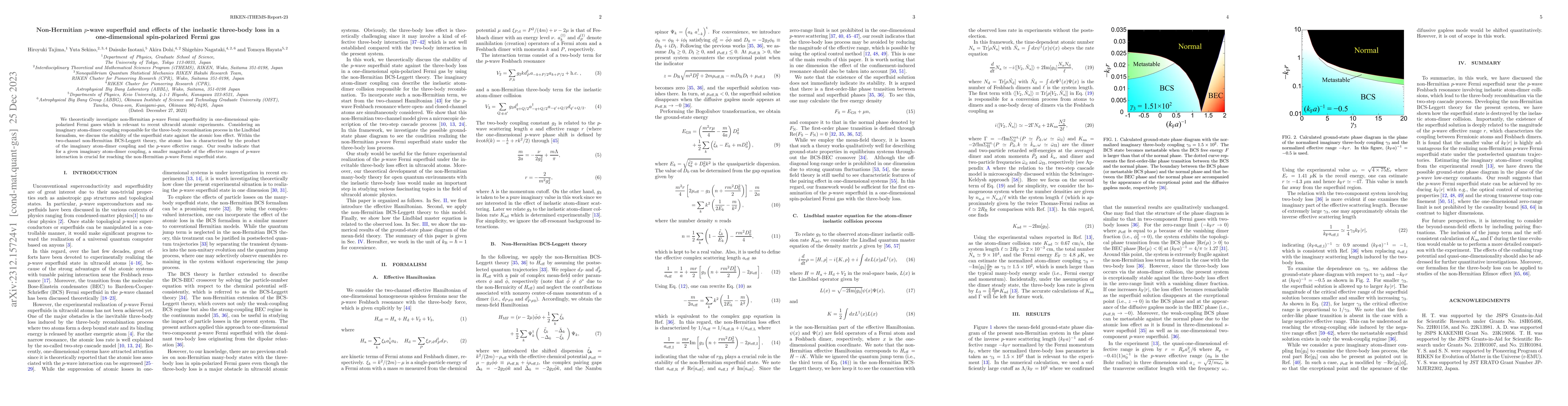 Thumbnail for Non-Hermitian $p$-wave superfluid and effects of the inelastic
  three-body loss in a one-dimensional spin-polarized Fermi gas