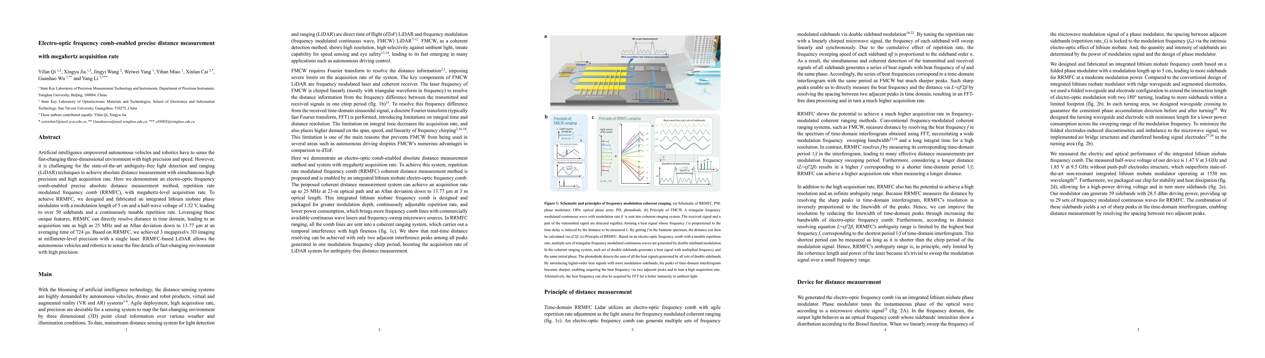 Thumbnail for Electro-optic frequency comb-enabled precise distance measurement with
  megahertz acquisition rate