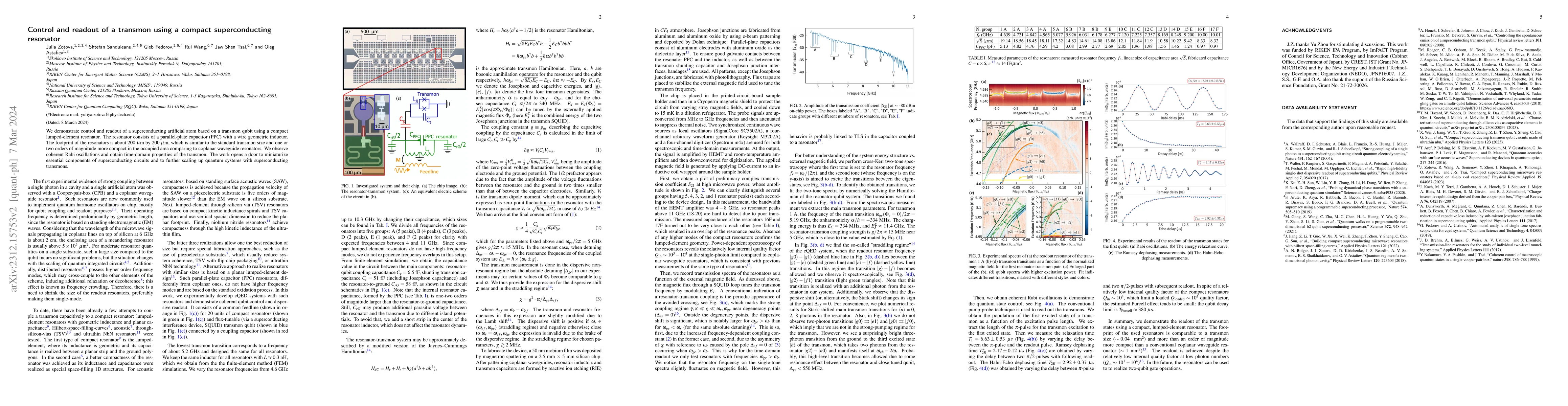 Thumbnail for Control and readout of a transmon using a compact superconducting
  resonator