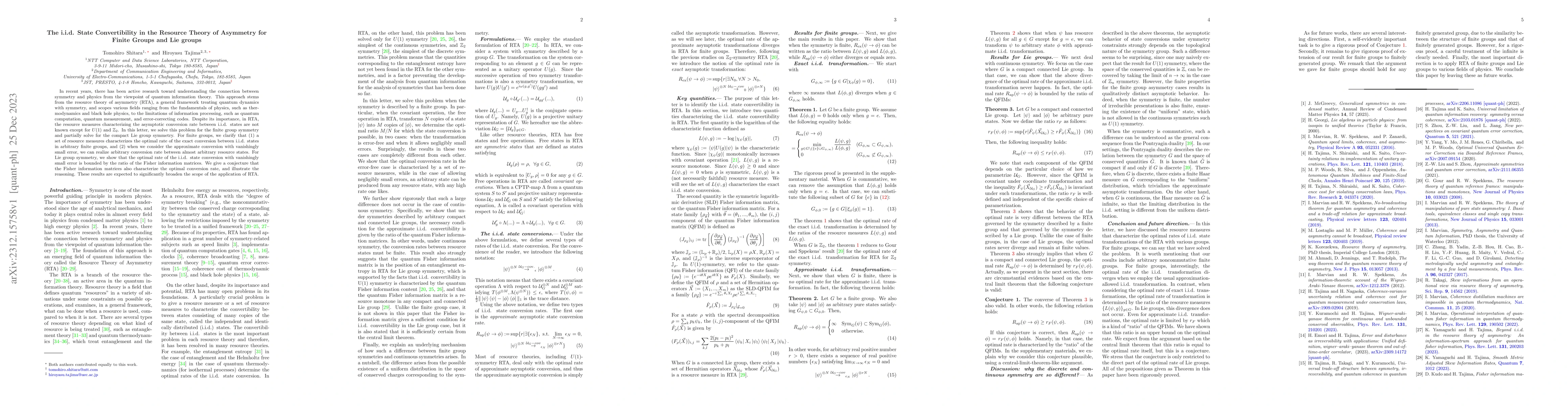 Thumbnail for The i.i.d. State Convertibility in the Resource Theory of Asymmetry for
  Finite Groups and Lie groups