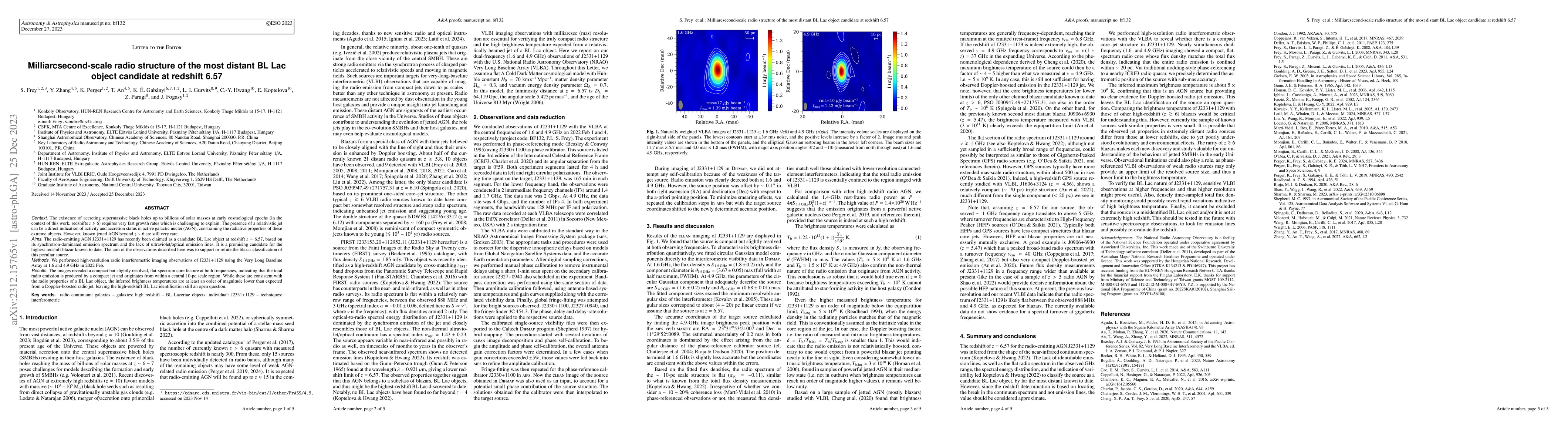 Thumbnail for Milliarcsecond-scale radio structure of the most distant BL Lac object
  candidate at redshift 6.57